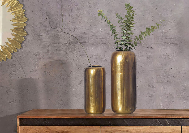 Vase 2er Set Aluminium Gold Zylinder Rund Modern Tischdeko