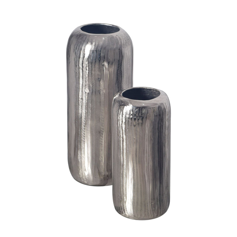 Vase 2er Set Aluminium Silber Zylinder Modern Tischdeko