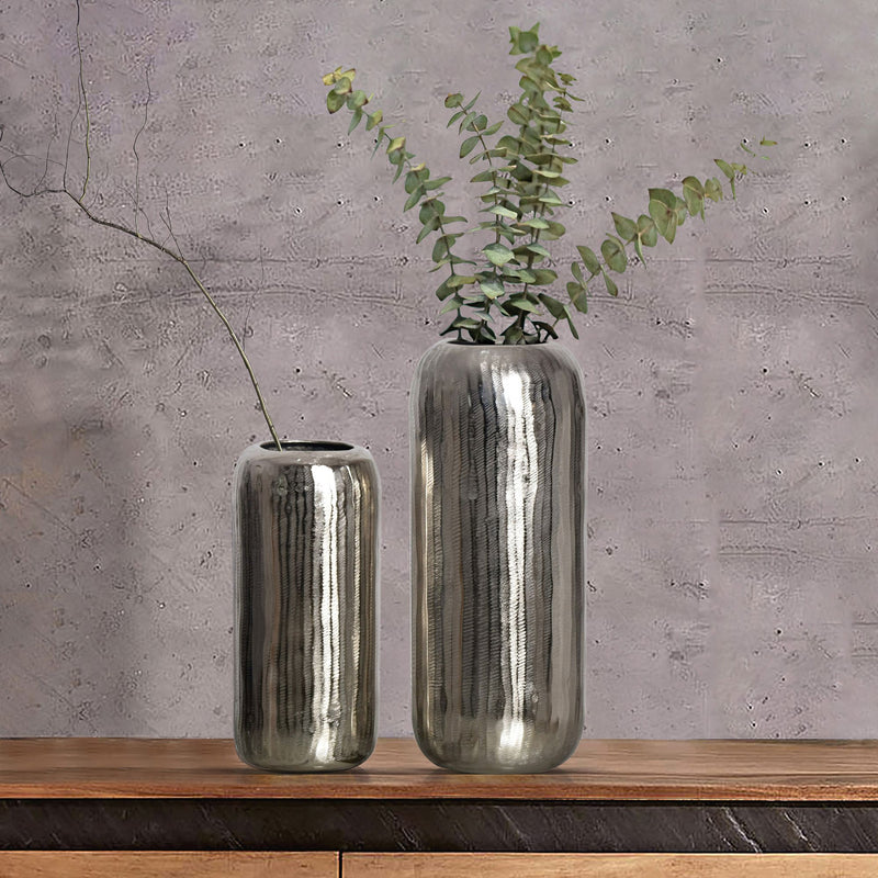 Vase 2er Set Aluminium Silber Zylinder Modern Tischdeko