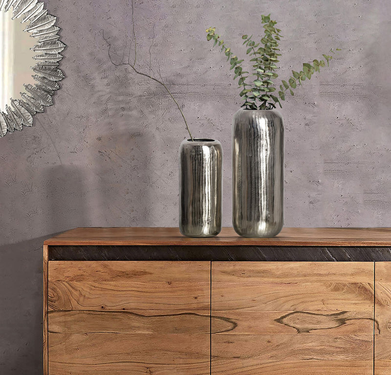 Vase 2er Set Aluminium Silber Zylinder Modern Tischdeko