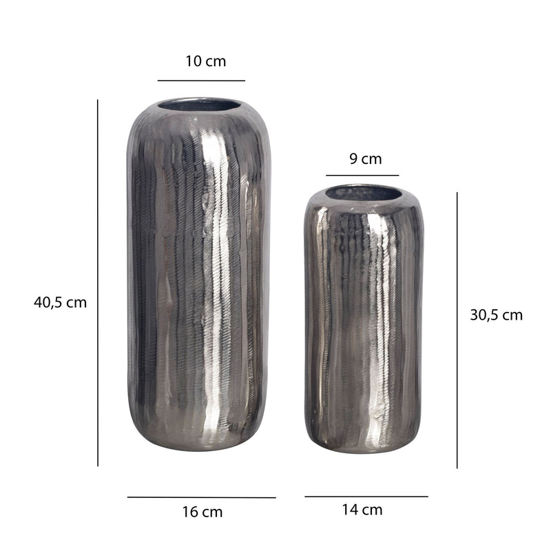 Vase 2er Set Aluminium Silber Zylinder Modern Tischdeko