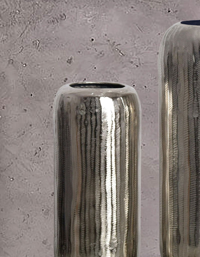 Vase 2er Set Aluminium Silber Zylinder Modern Tischdeko