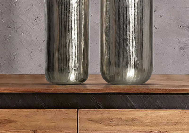 Vase 2er Set Aluminium Silber Zylinder Modern Tischdeko