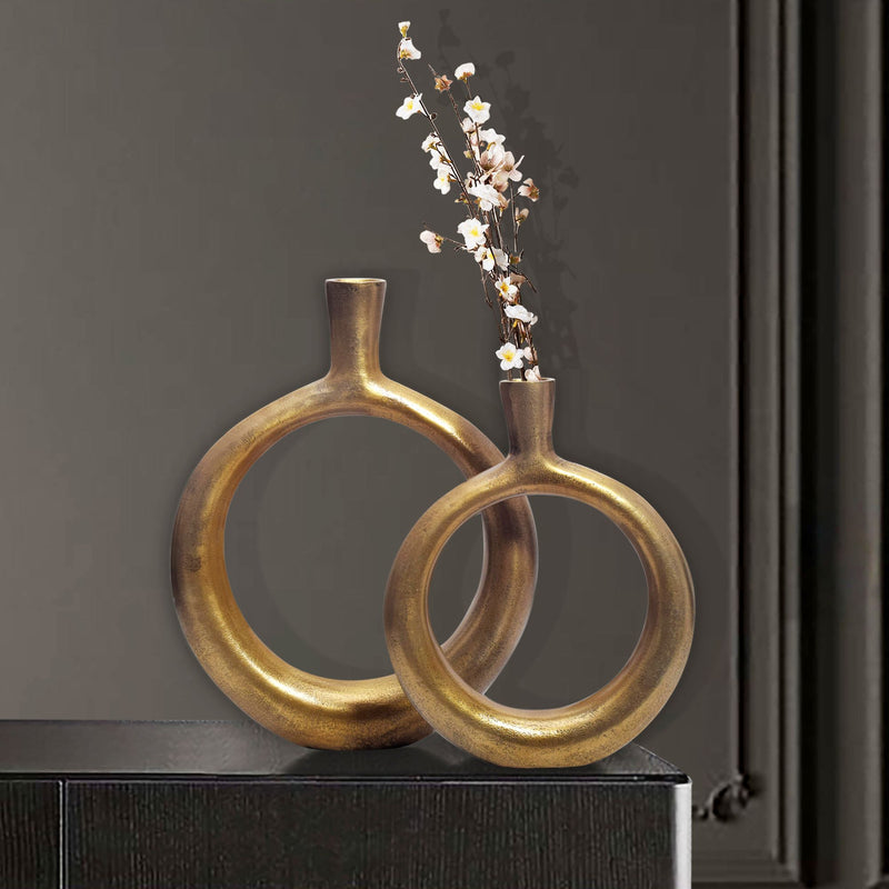 Vase 2er Set Aluminium Gold Donut Modern Rund Tischdeko