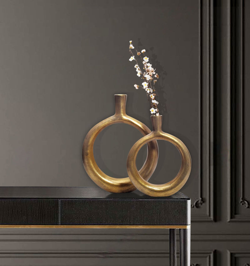 Vase 2er Set Aluminium Gold Donut Modern Rund Tischdeko