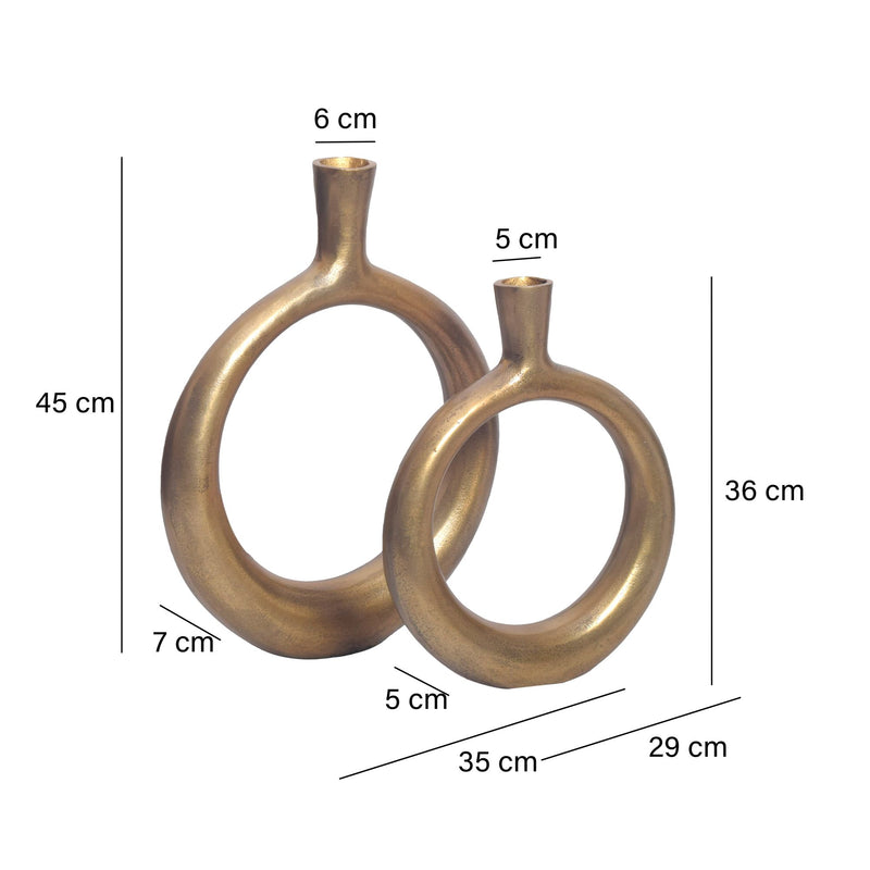 Vase 2er Set Aluminium Gold Donut Modern Rund Tischdeko