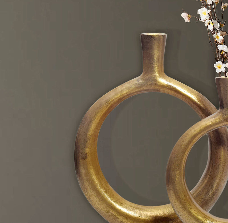 Vase 2er Set Aluminium Gold Donut Modern Rund Tischdeko