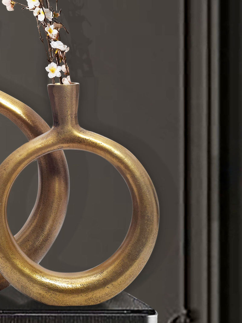 Vase 2er Set Aluminium Gold Donut Modern Rund Tischdeko