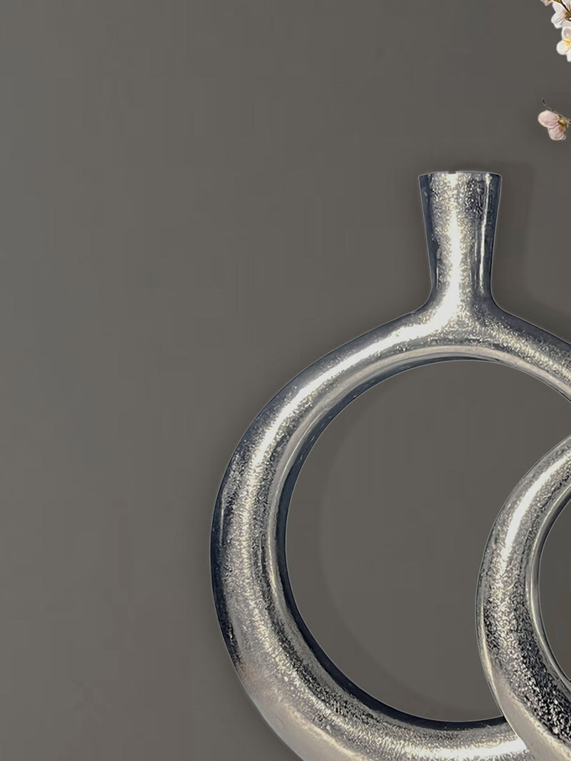Vase 2er Set Aluminium Silber Donut Modern Rund Handgefertigt