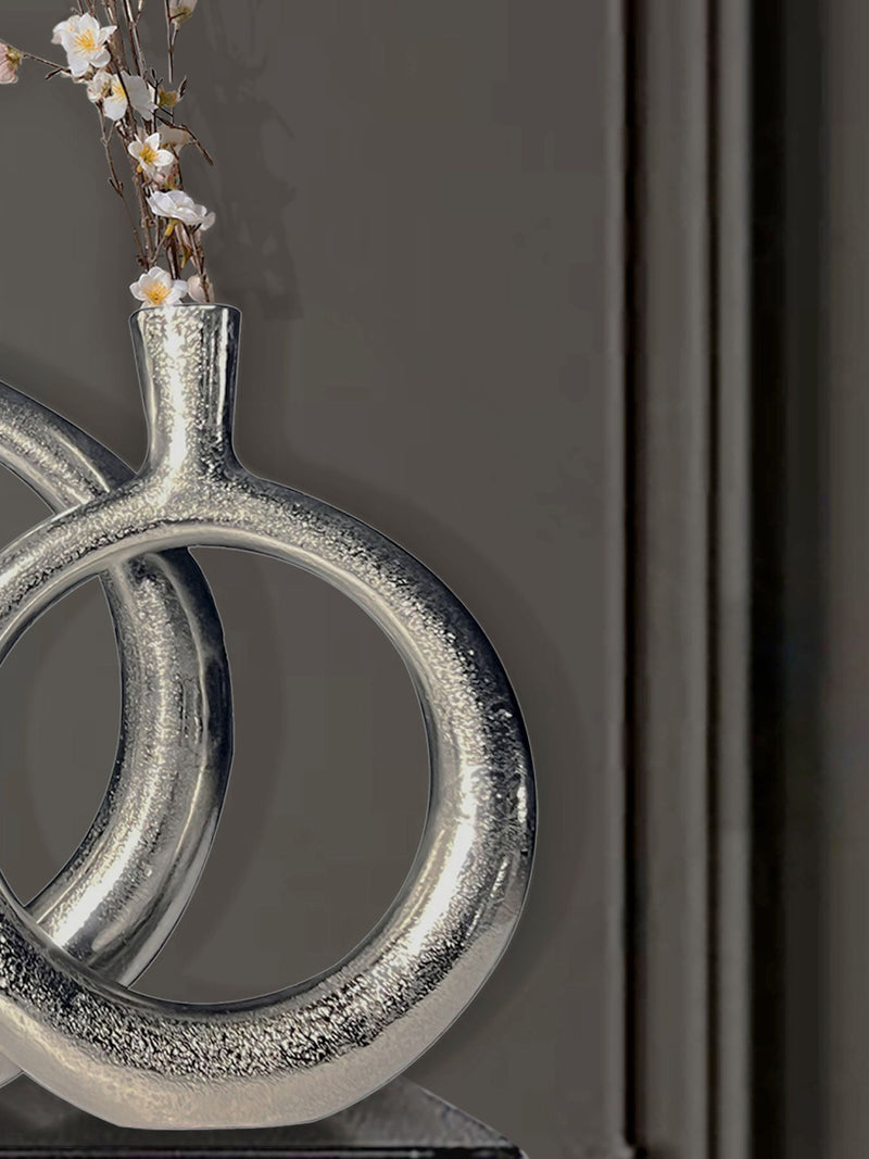 Vase 2er Set Aluminium Silber Donut Modern Rund Handgefertigt