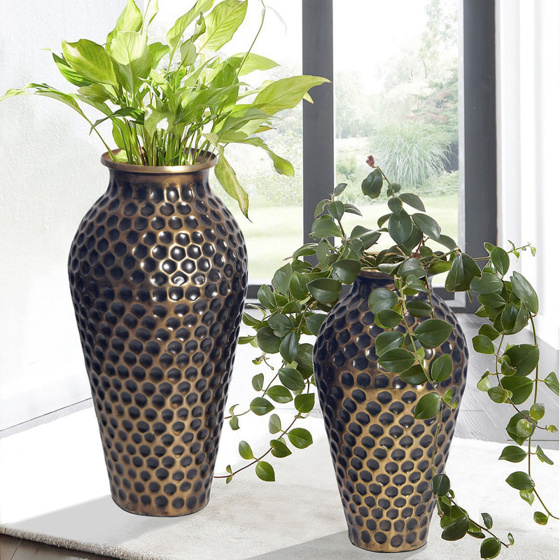 Vase 2er Set Aluminium Gold Amphore Modern Tischvase Handgefertigt