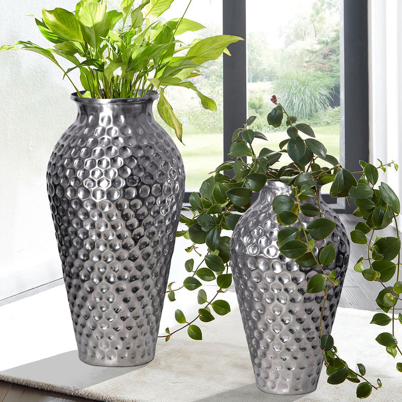 Vase 2er Set Aluminium Silber Amphore Modern Tischdeko Handgefertigt