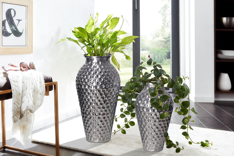 Vase 2er Set Aluminium Silber Amphore Modern Tischdeko Handgefertigt