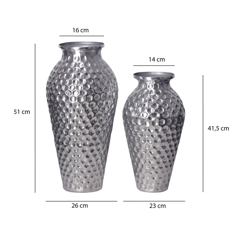 Vase 2er Set Aluminium Silber Amphore Modern Tischdeko Handgefertigt