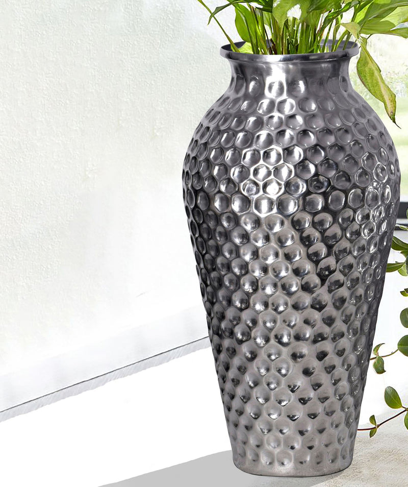 Vase 2er Set Aluminium Silber Amphore Modern Tischdeko Handgefertigt