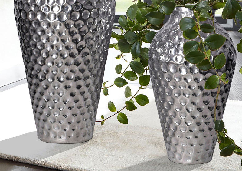 Vase 2er Set Aluminium Silber Amphore Modern Tischdeko Handgefertigt
