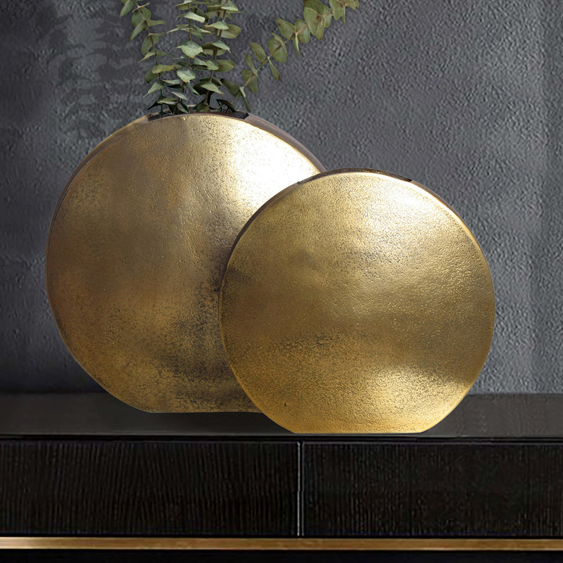 Vase 2er Set Aluminium Gold Rund Modern Tischdeko Handgefertigt