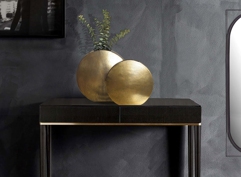 Vase 2er Set Aluminium Gold Rund Modern Tischdeko Handgefertigt