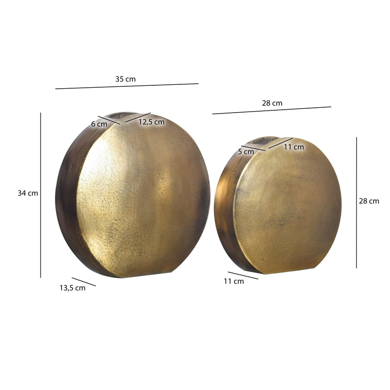 Vase 2er Set Aluminium Gold Rund Modern Tischdeko Handgefertigt