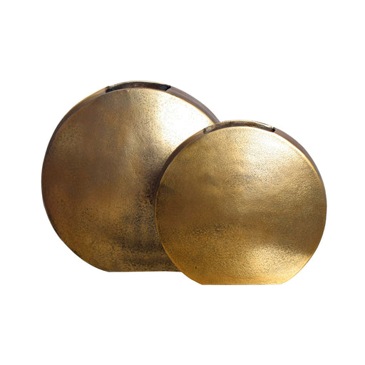 2er Set Vase Aluminium Gold mit zwei goldfarbenen, kugelförmigen Vasen in Gesamtansicht.