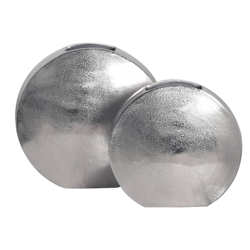 Vase 2er Set Aluminium Silber Rund Modern Handgefertigt Tischdeko