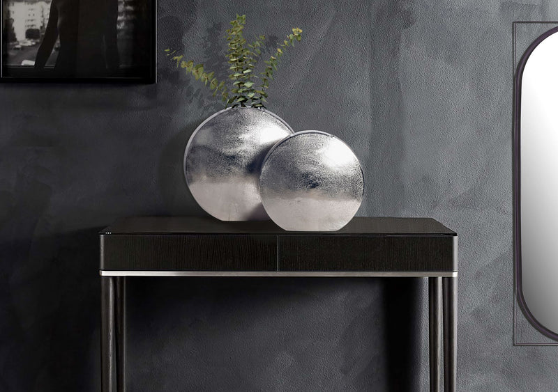 Vase 2er Set Aluminium Silber Rund Modern Handgefertigt Tischdeko