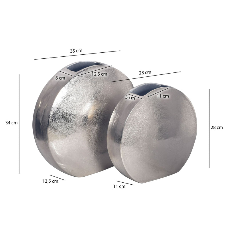 Vase 2er Set Aluminium Silber Rund Modern Handgefertigt Tischdeko