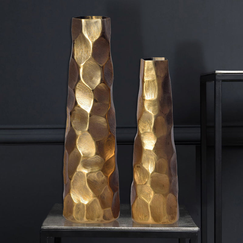 Vase 2er Set Aluminium Gold Hammerschlag Modern Tischdeko