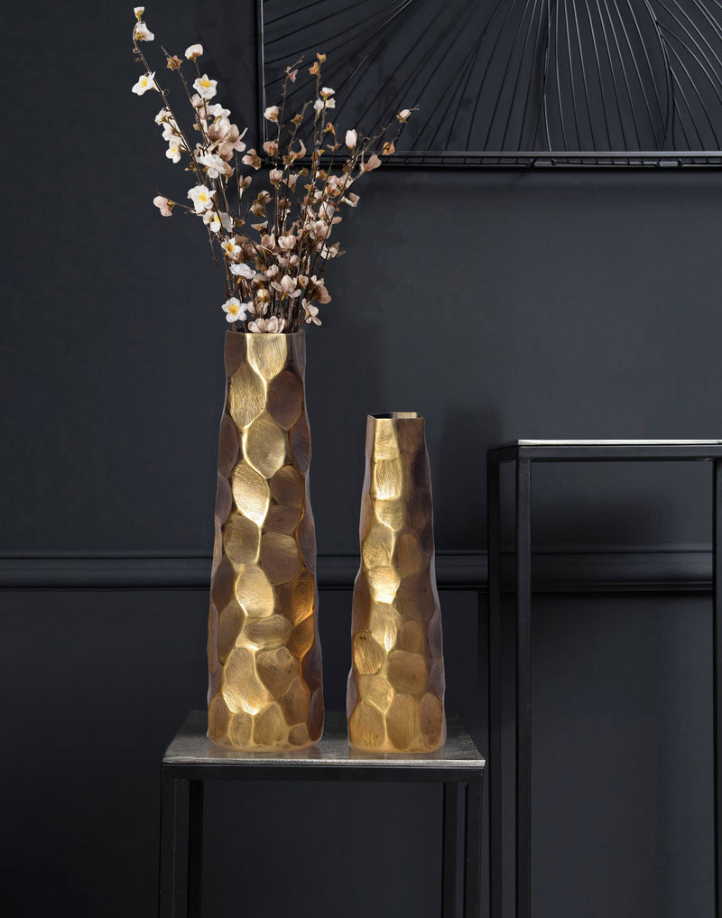 Vase 2er Set Aluminium Gold Hammerschlag Modern Tischdeko