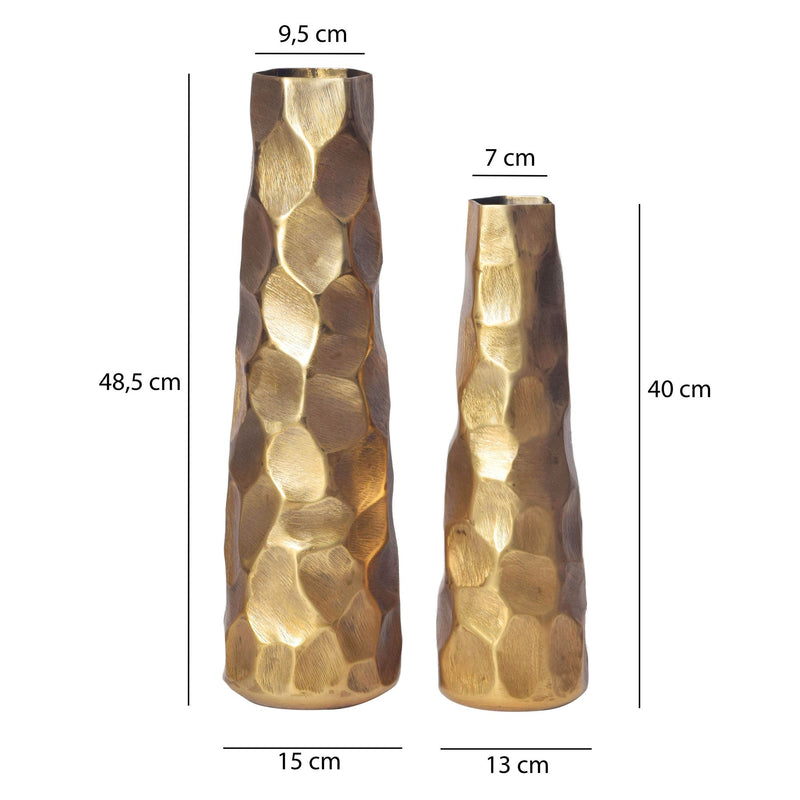 Vase 2er Set Aluminium Gold Hammerschlag Modern Tischdeko