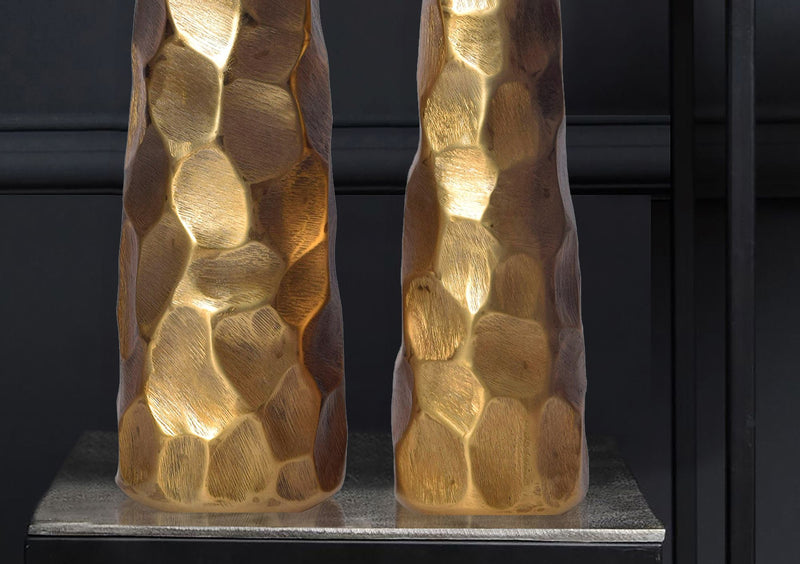 Vase 2er Set Aluminium Gold Hammerschlag Modern Tischdeko