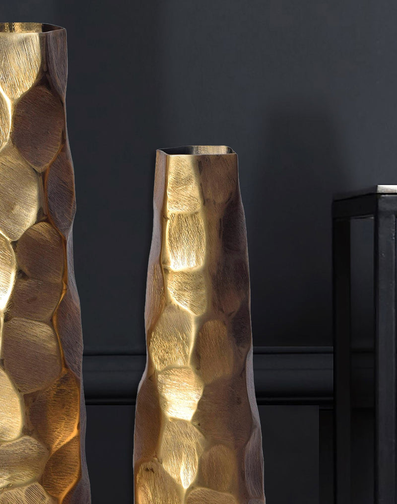 Vase 2er Set Aluminium Gold Hammerschlag Modern Tischdeko