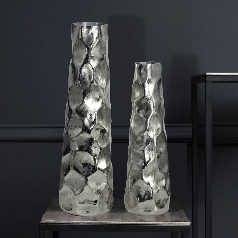 Vase 2er Set Aluminium Silber Hammerschlag Modern Tischdeko