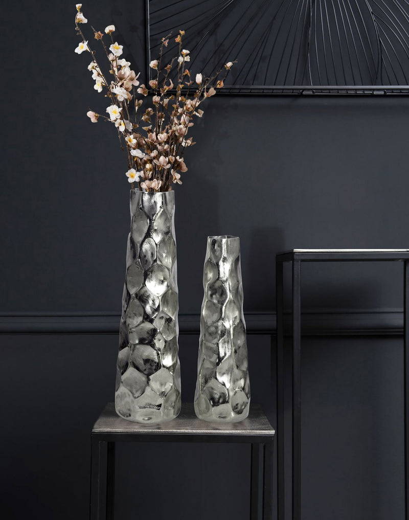 Vase 2er Set Aluminium Silber Hammerschlag Modern Tischdeko