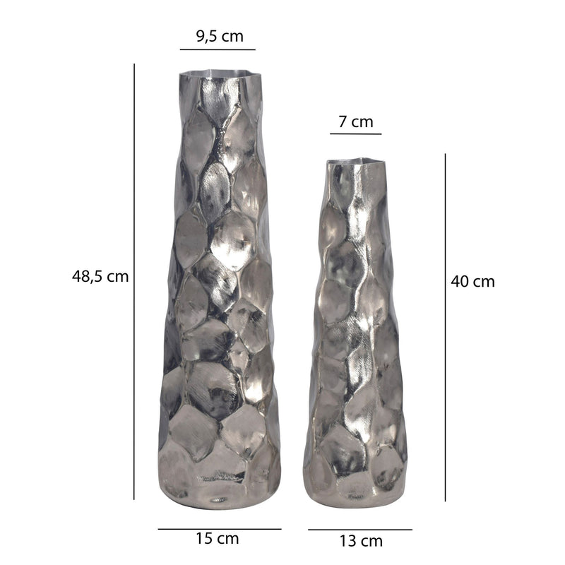Vase 2er Set Aluminium Silber Hammerschlag Modern Tischdeko