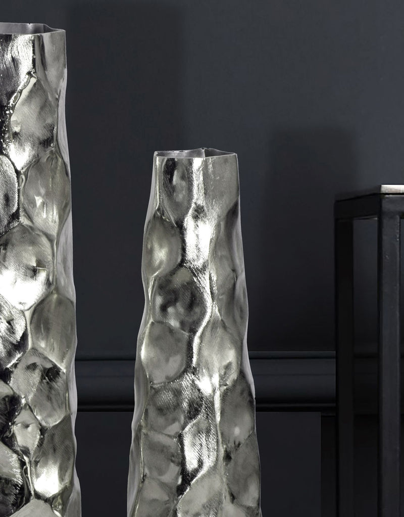 Vase 2er Set Aluminium Silber Hammerschlag Modern Tischdeko