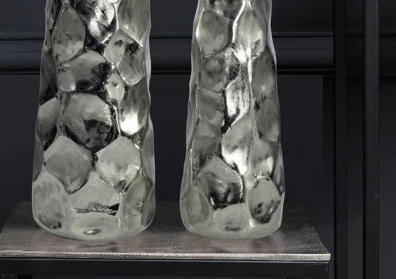 Vase 2er Set Aluminium Silber Hammerschlag Modern Tischdeko
