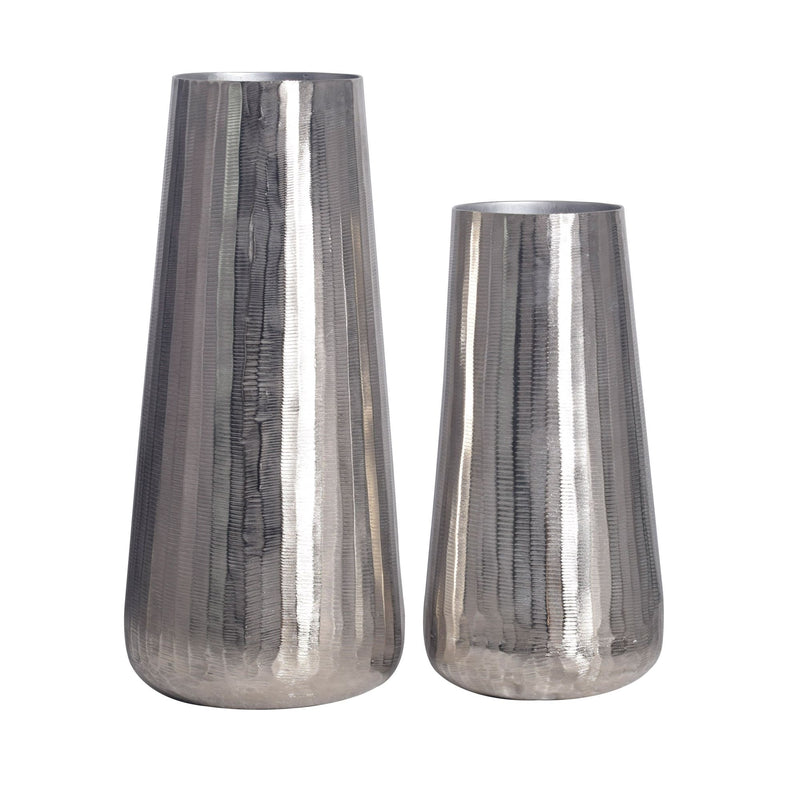 Vase 2er Set Aluminium Silber Rund Modern Tischvase Handgefertigt