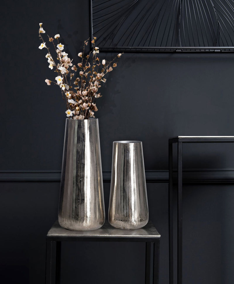 Vase 2er Set Aluminium Silber Rund Modern Tischvase Handgefertigt