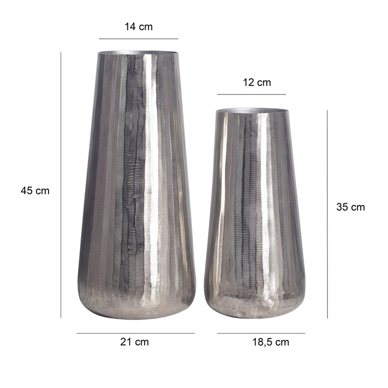 Vase 2er Set Aluminium Silber Rund Modern Tischvase Handgefertigt
