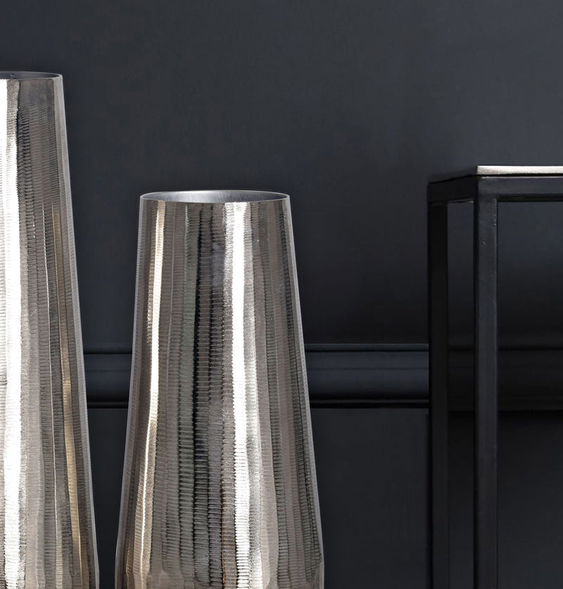 Vase 2er Set Aluminium Silber Rund Modern Tischvase Handgefertigt