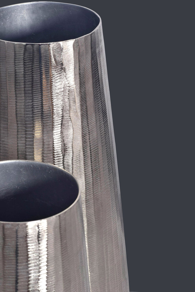 Vase 2er Set Aluminium Silber Rund Modern Tischvase Handgefertigt