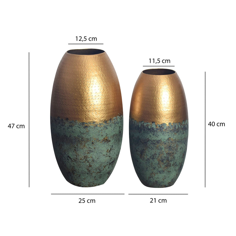 Vase 2er Set Aluminium Gold Patina Modern Rund Handgefertigt