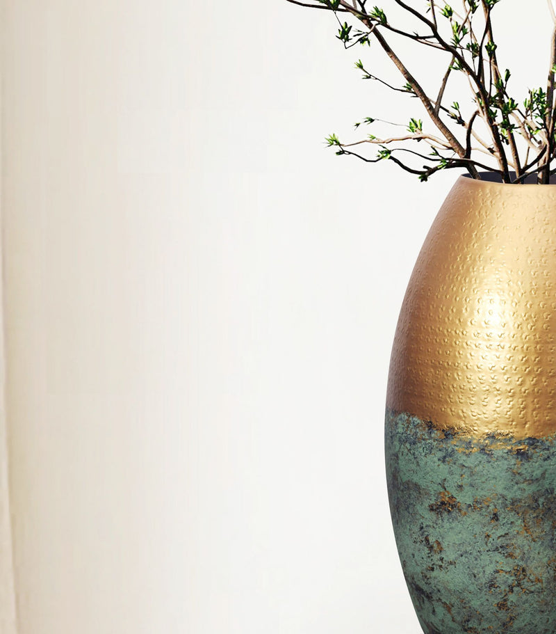 Vase 2er Set Aluminium Gold Patina Modern Rund Handgefertigt