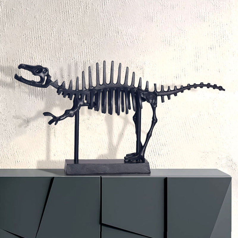 Dekofigur T-Rex Aluminium Schwarz 62cm mit Sockel Modern Design