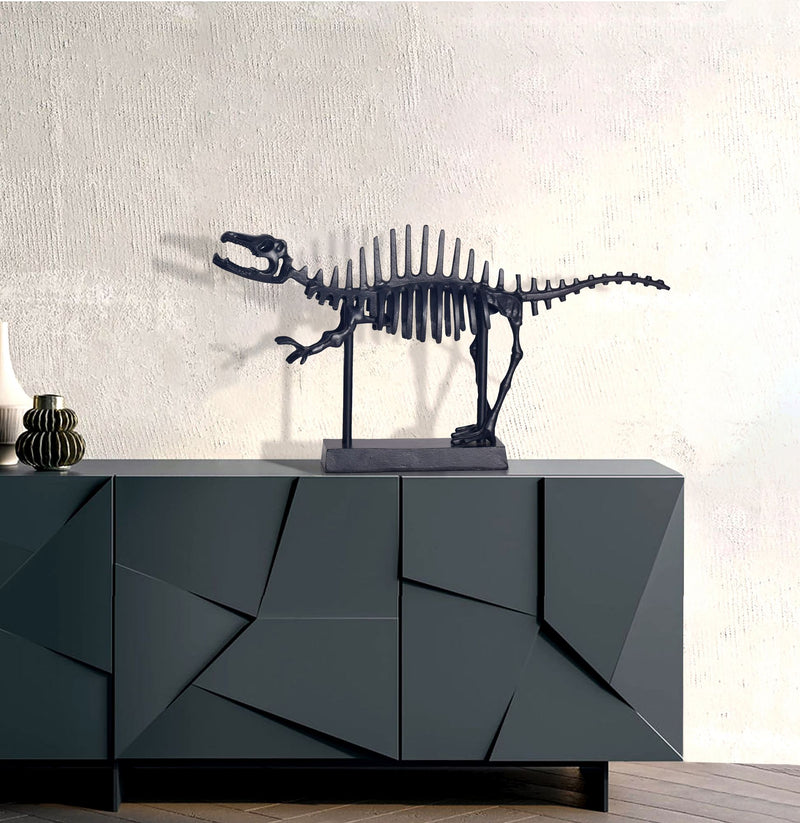 Dekofigur T-Rex Aluminium Schwarz 62cm mit Sockel Modern Design