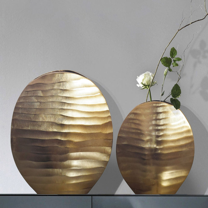 Vase 2er Set Aluminium Gold Wellenmuster Modern Tischdeko
