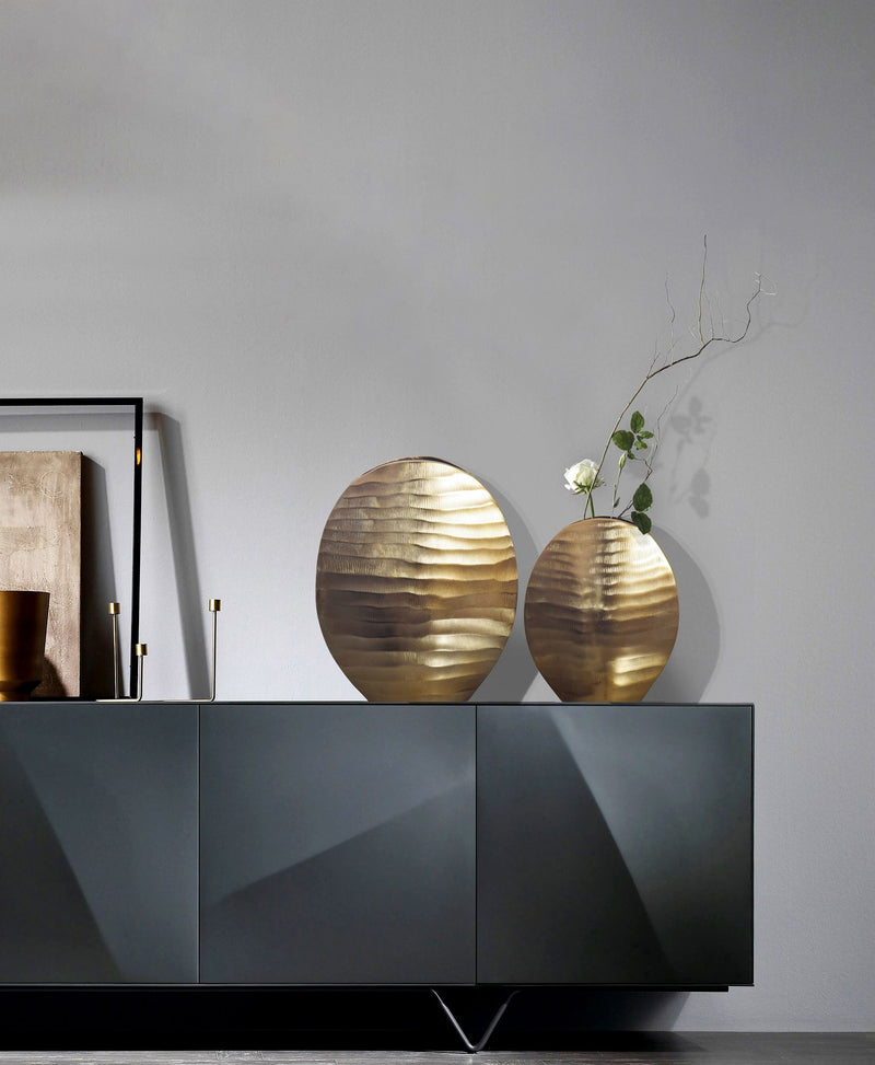 Vase 2er Set Aluminium Gold Wellenmuster Modern Tischdeko