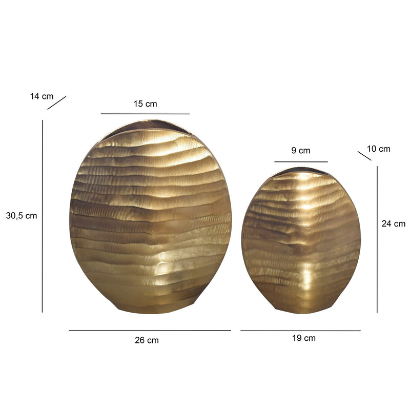 Vase 2er Set Aluminium Gold Wellenmuster Modern Tischdeko