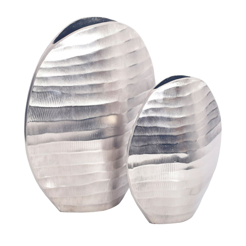 Vase 2er Set Aluminium Silber Wellenmuster Modern Tischdeko